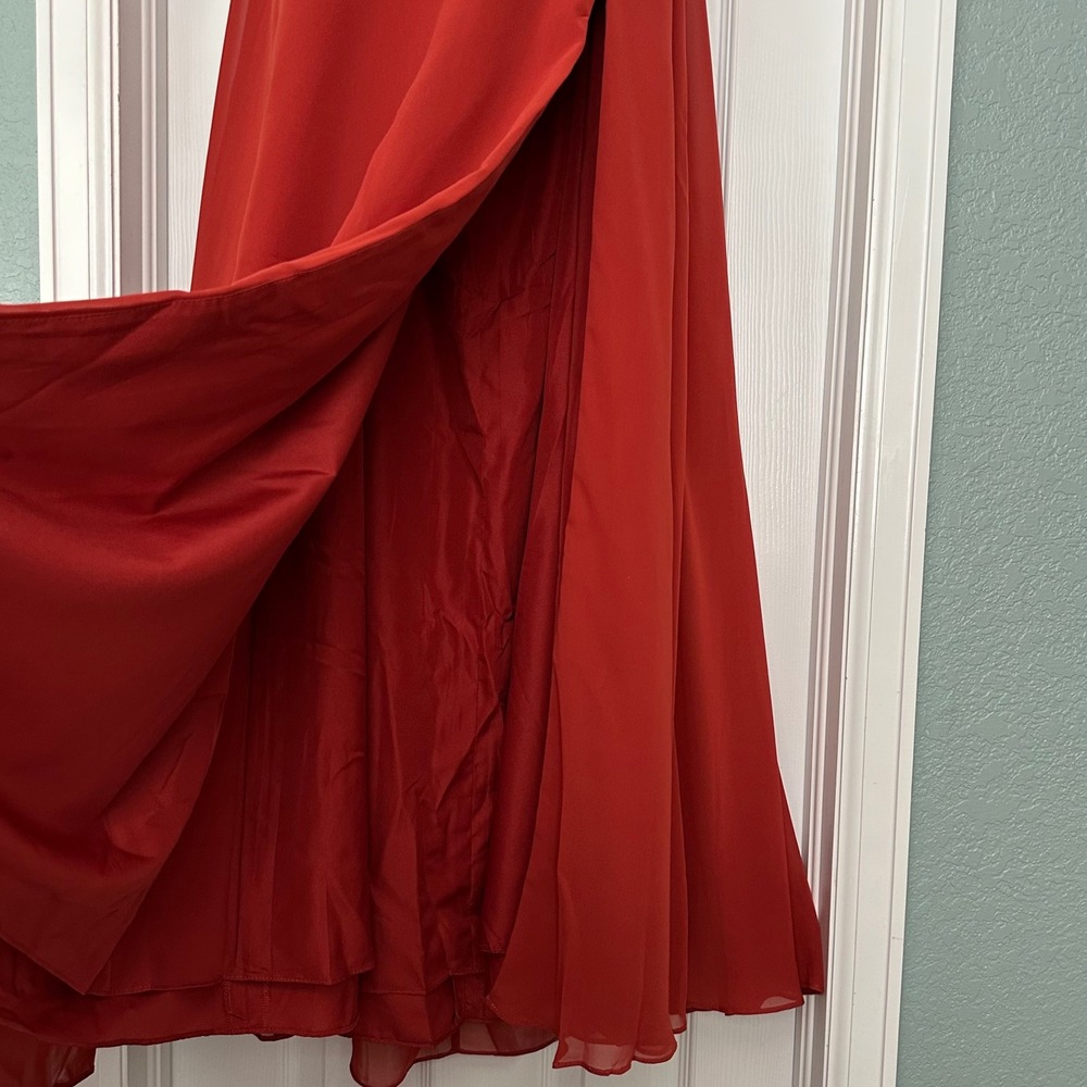 Azazie Nahrin Rust A-Line‎ V-Neck Pleated Chiffon Dress Bridesmaid Sz 6 NWT - Picture 9 of 16